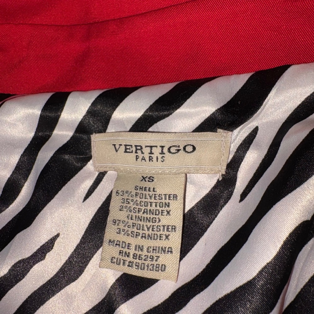 Vertigo Paris Red Double Breasted Trench Coat Zebra Lining size XS Belted Jacket - Picture 3 of 8